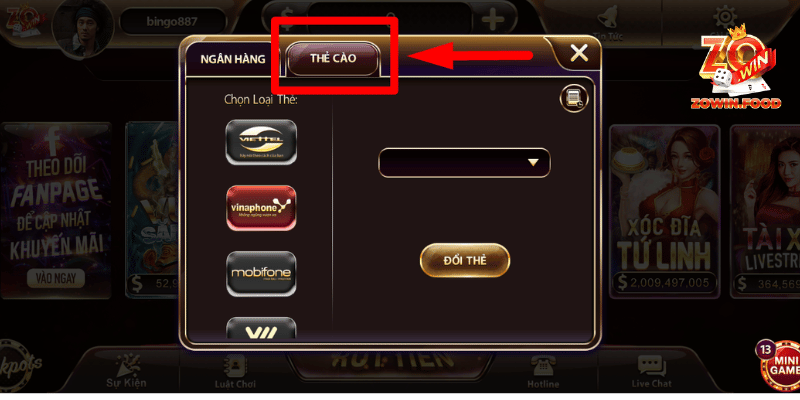 Hướng Dẫn Rút Tiền ZOWIN Chỉ Trong 3 Bước Đơn Giản 4 Chọn “Thẻ cào” để rút tiền