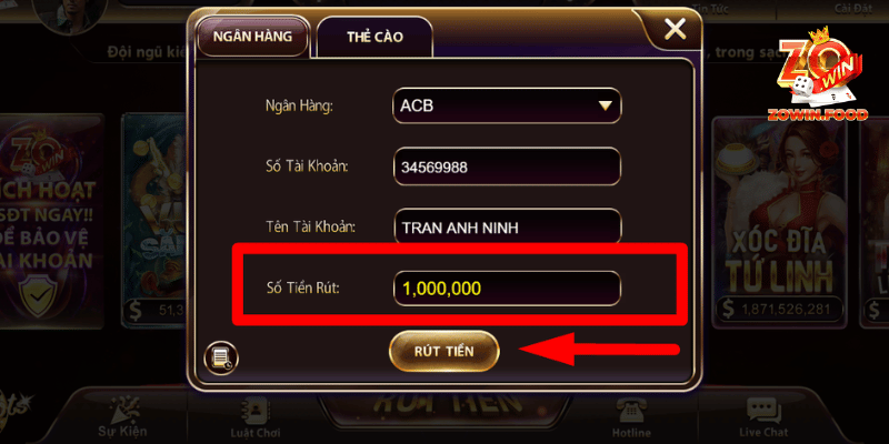 Hướng Dẫn Rút Tiền ZOWIN Chỉ Trong 3 Bước Đơn Giản 2 Nhập số tiền muốn rút về tài khoản ngân hàng trên